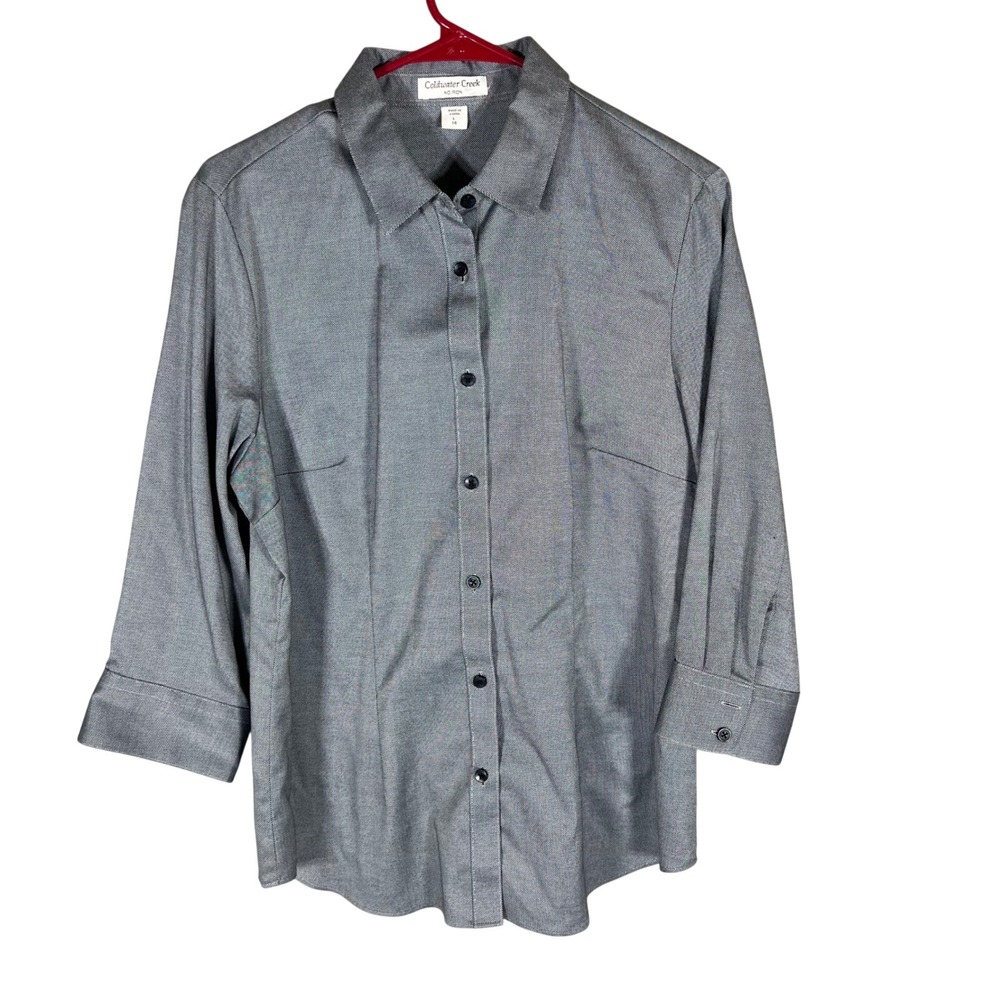 Coldwater Creek Button Up Shirt No Iron Grey Womens Size 14 L